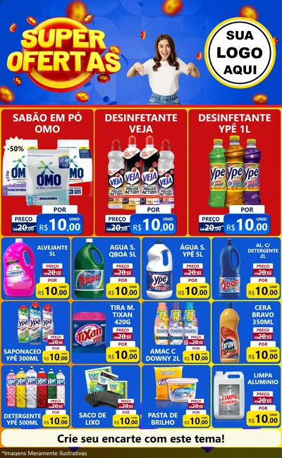 Modelo de Encarte para Encarte Grande com o tema Super Ofertas para Produtos de Limpeza