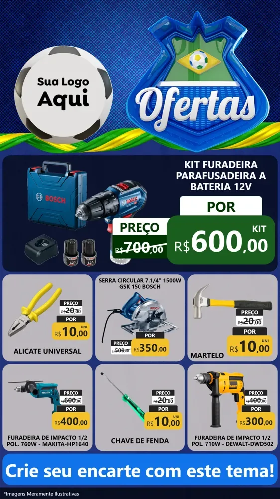 Modelo de Rede Social para Stories com o tema Ofertas (Futebol) para Maquinas e Ferramentas