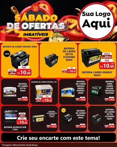Modelo de Rede Social para Feed Instagram com o tema Sábado de Ofertas Imbatíveis para Baterias Elétricas