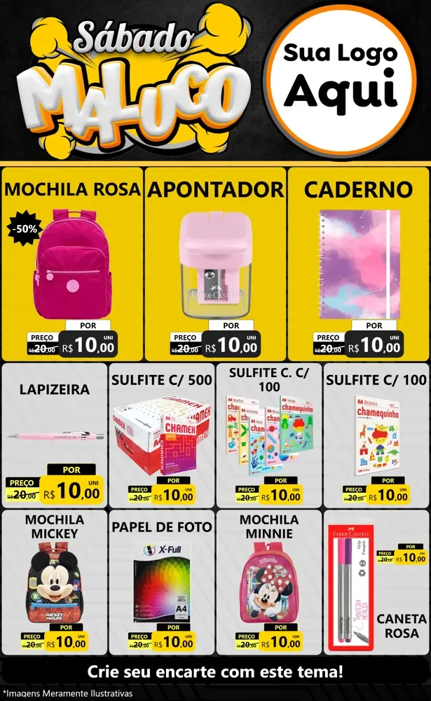 Modelo de Encarte para Encarte Grande com o tema Sábado Maluco para Papelaria