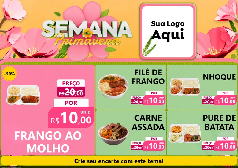 Modelo de Encarte para Encarte A4 Horizontal com o tema Semana da Primavera para Restaurante