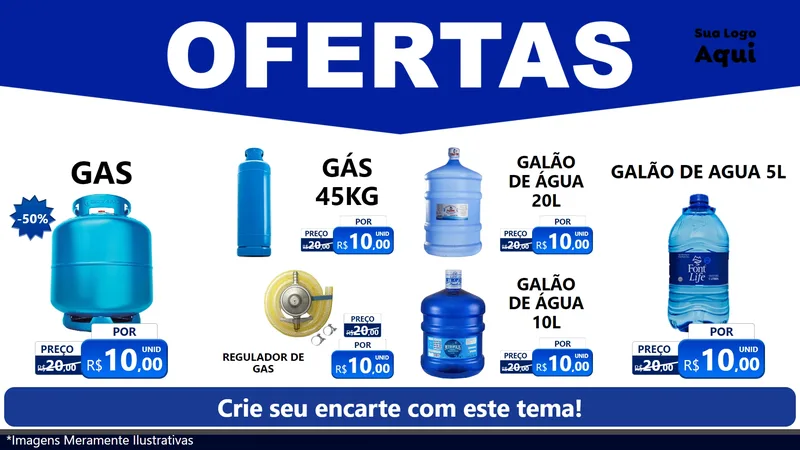 Modelo de TV para TV Horizontal com o tema Ofertas Azul Cartaz para Água e gás
