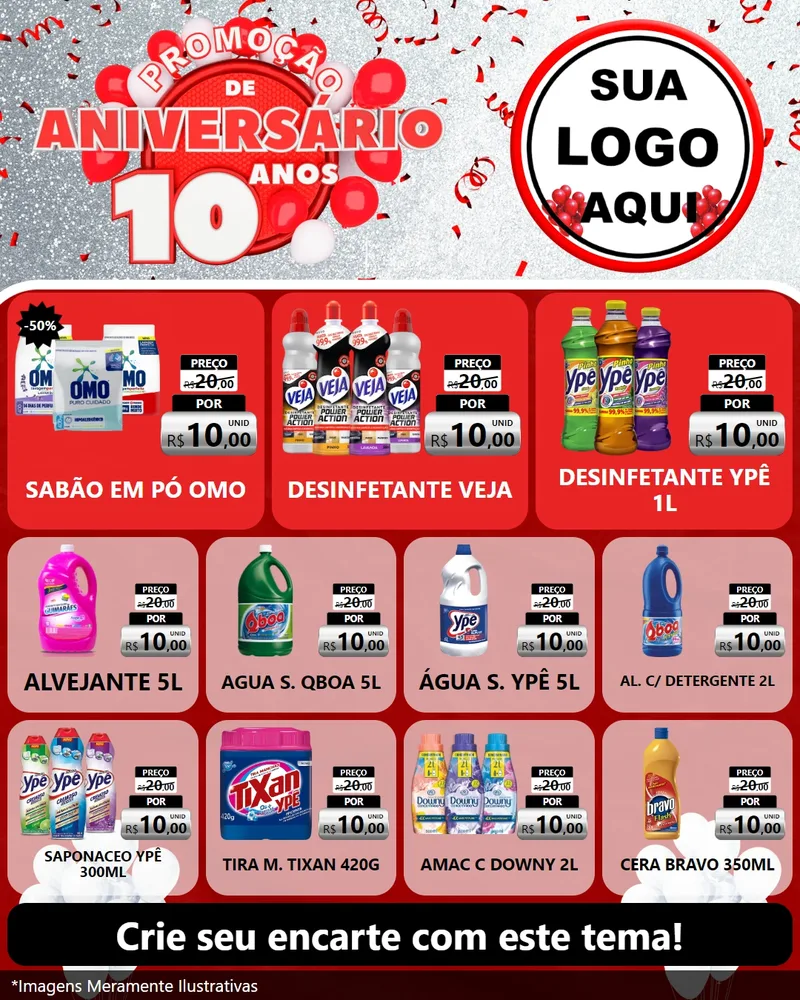 Modelo de Rede Social para Feed Instagram com o tema Promoção de Aniversário - 10 Anos para Produtos de Limpeza