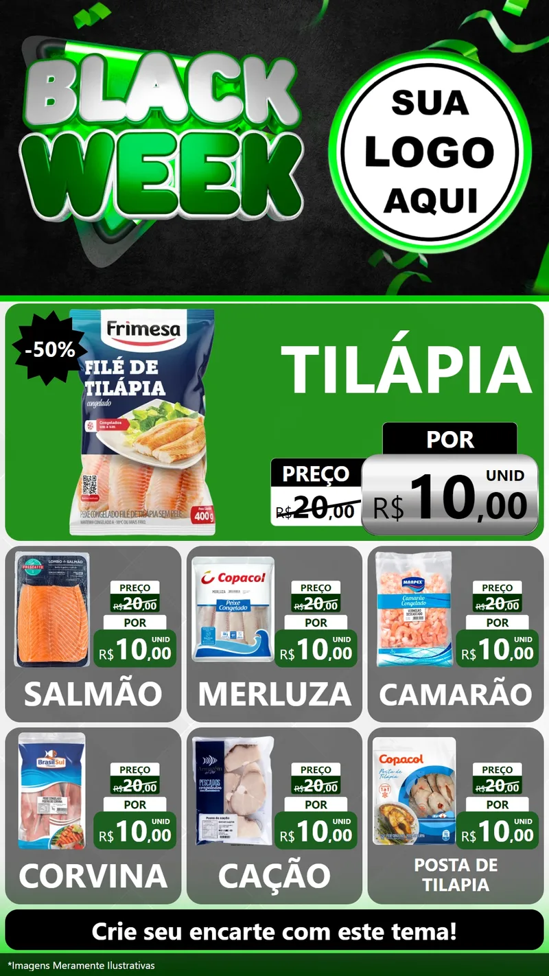 Modelo de Rede Social para Stories com o tema Black Week para Peixaria
