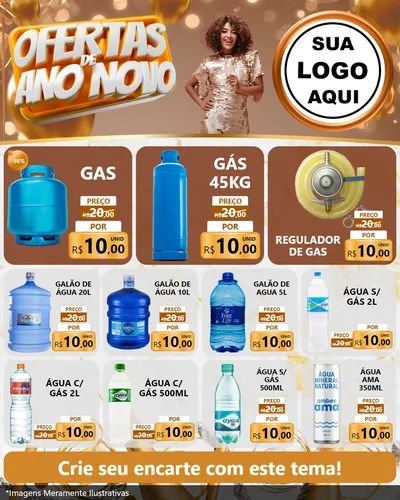 Modelo de Rede Social para Feed Instagram com o tema Ofertas de Ano Novo para Água e gás