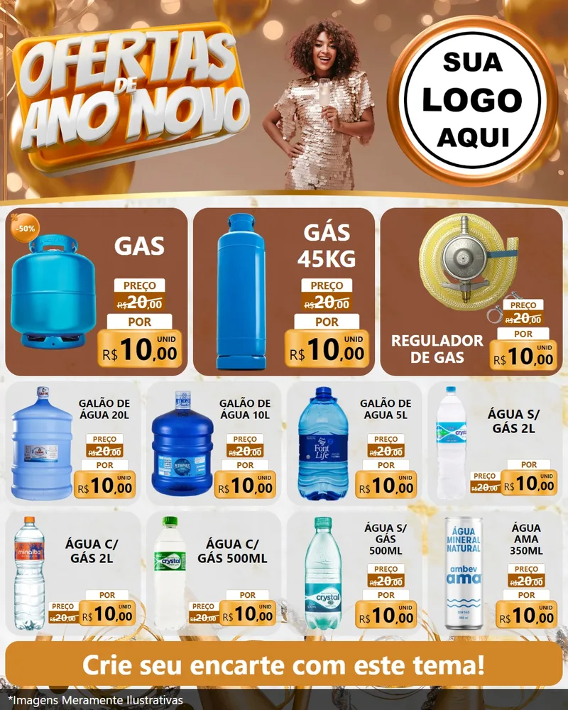 Modelo de Rede Social para Feed Instagram com o tema Ofertas de Ano Novo para Água e gás