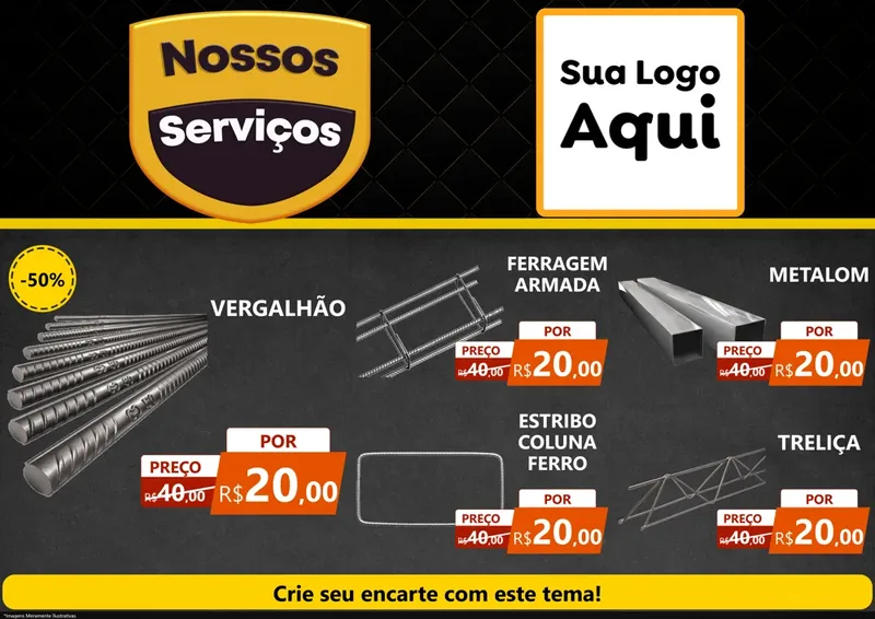 Modelo de Encarte para Encarte A4 Horizontal com o tema Nossos Serviços para Ferragens