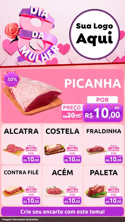 Modelo de Rede Social para Stories com o tema Dia da Mulher para Açougue
