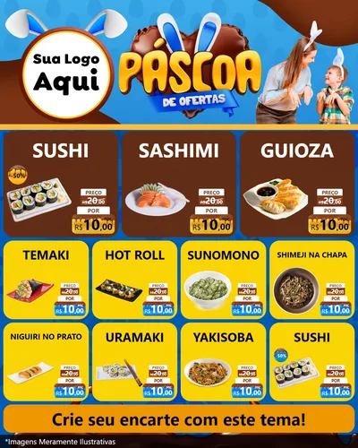 Modelo de Rede Social para Feed Instagram com o tema Páscoa de Ofertas para Comida japonesa