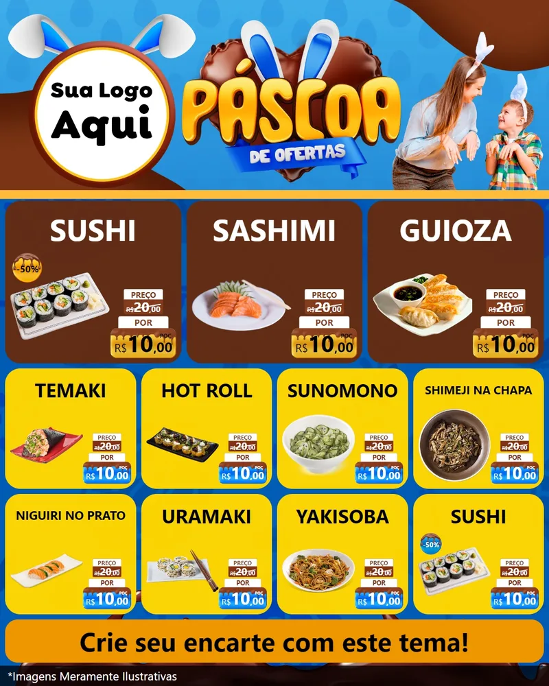 Modelo de Rede Social para Feed Instagram com o tema Páscoa de Ofertas para Comida japonesa