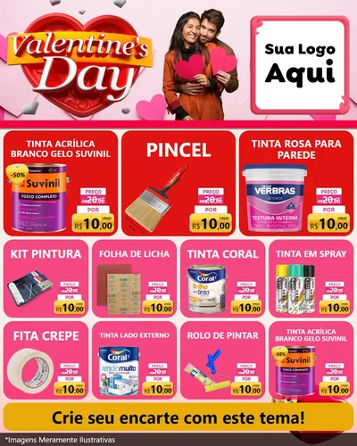 Modelo de Rede Social para Feed Instagram com o tema Valentine's Day para Tintas e Ferramentas