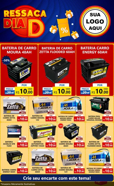 Modelo de Encarte para Encarte Grande com o tema Ressaca Dia D para Baterias Elétricas