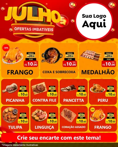 Modelo de Rede Social para Feed Instagram com o tema Julho Ofertas Imbatíveis para Assados