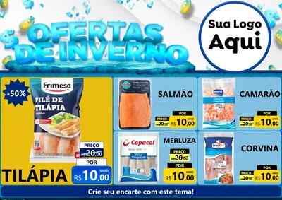 Modelo de Encarte para Encarte A4 Horizontal com o tema Ofertas de Inverno para Peixaria