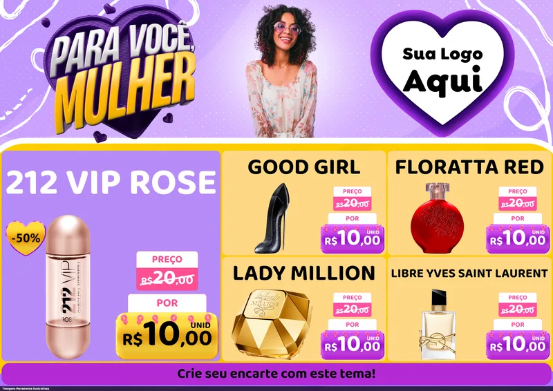 Modelo de Encarte para Encarte A4 Horizontal com o tema Para Você, Mulher para Perfumes