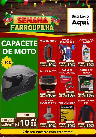 Modelo de Encarte para Encarte A4 Vertical com o tema Semana Farroupilha para Moto peças