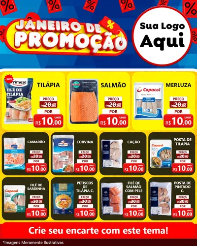 Modelo de Rede Social para Feed Instagram com o tema Janeiro de Promoção para Peixaria