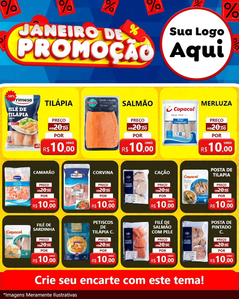 Modelo de Rede Social para Feed Instagram com o tema Janeiro de Promoção para Peixaria