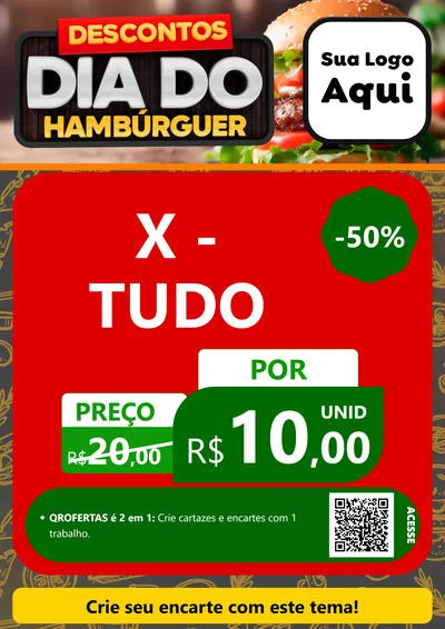 Modelo de Cartaz para Cartaz A4 Vertical com o tema Descontos Dia Do Hambúrguer para Hamburgueria