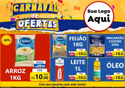 Modelo de Encarte para Encarte A4 Horizontal com o tema Carnaval de Ofertas para Supermercado