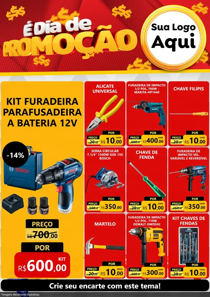 Modelo de Encarte para Encarte A4 Vertical com o tema É Dia De Promoção para Maquinas e Ferramentas
