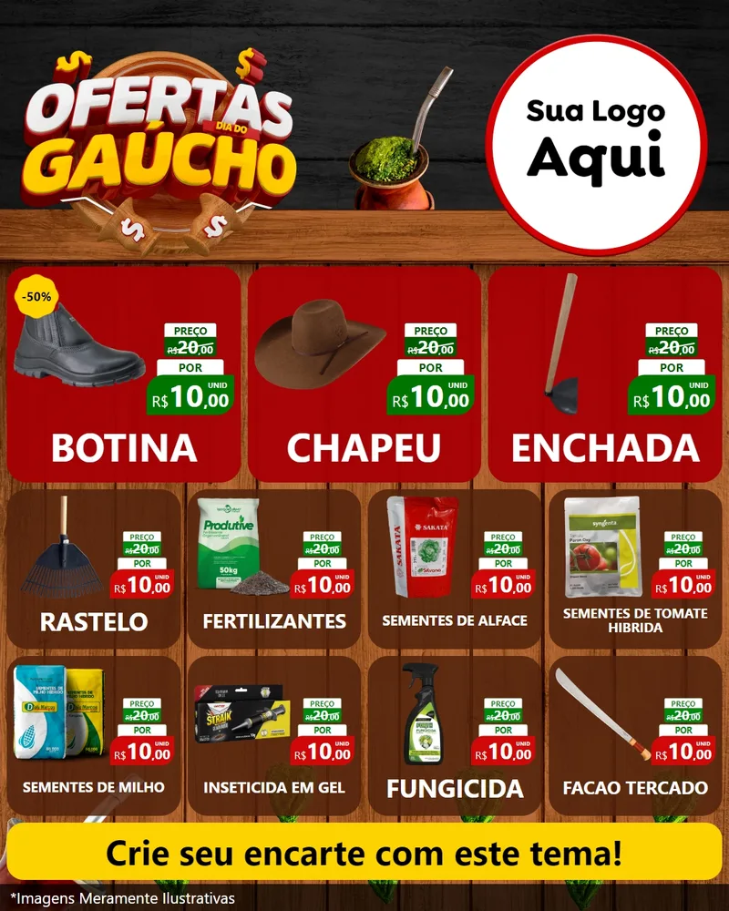 Modelo de Rede Social para Feed Instagram com o tema Ofertas Dia do Gaúcho para Agropecuária
