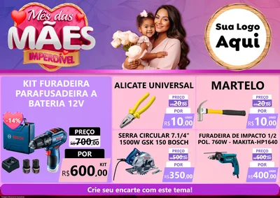 Modelo de Encarte para Encarte A4 Horizontal com o tema Mês das Mães Imperdível para Maquinas e Ferramentas