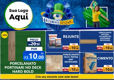 Modelo de Encarte para Encarte A4 Horizontal com o tema Torcida Brasil - Copa para Pisos e revestimentos