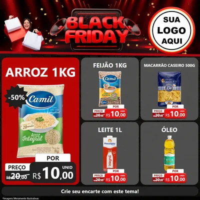 Modelo de Rede Social para Feed Facebook com o tema Black Friday para Supermercado