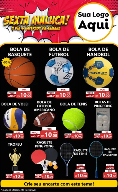 Modelo de Encarte para Encarte Grande com o tema Sexta Maluca! para Artigos Esportivos