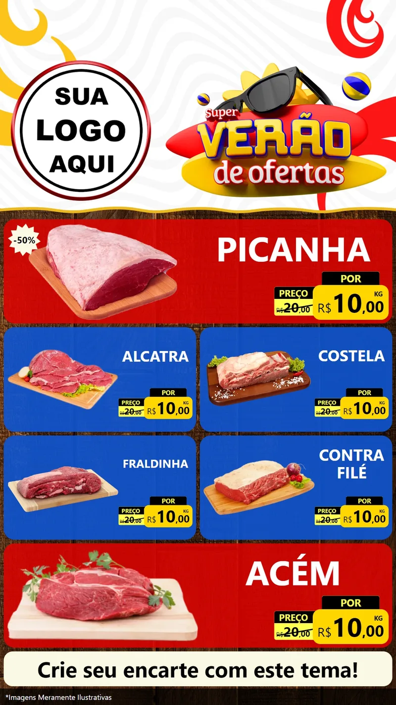 Modelo de TV para TV Vertical com o tema Super Verão de Ofertas para Açougue
