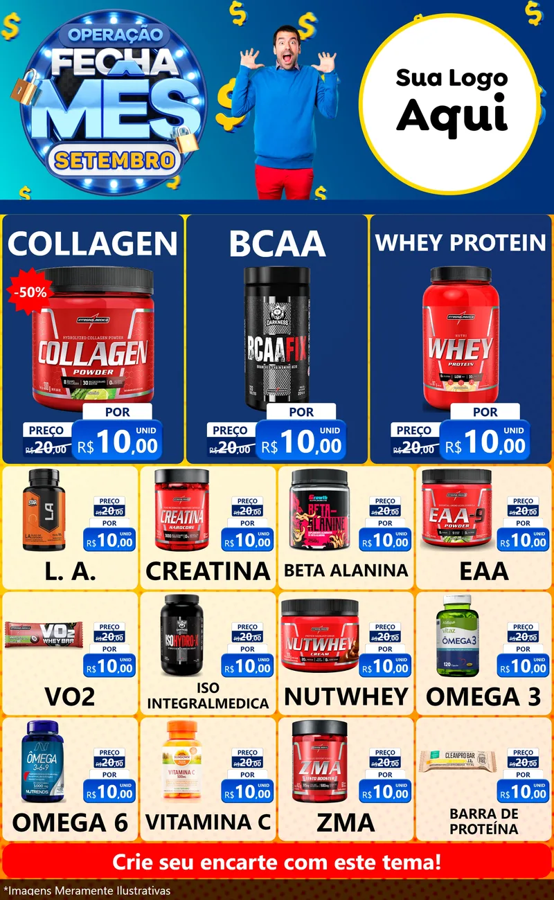 Modelo de Encarte para Encarte Grande com o tema Operação Fecha Mês Setembro para Suplementos alimentares