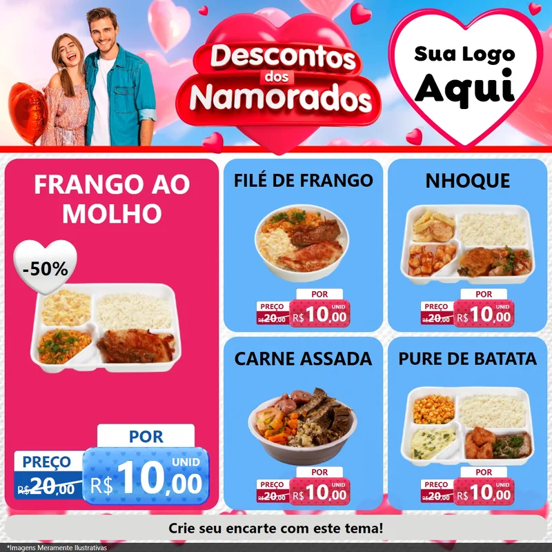 Modelo de Rede Social para Feed Facebook com o tema Descontos dos Namorados para Restaurante