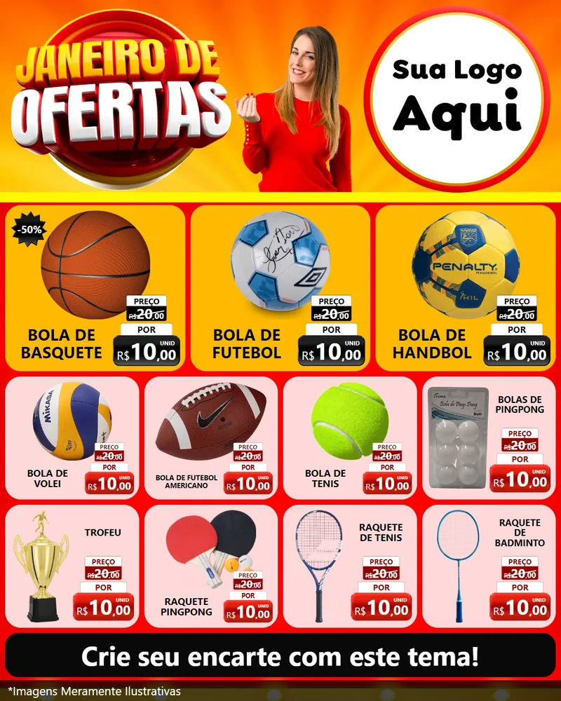 Modelo de Rede Social para Feed Instagram com o tema Janeiro de Ofertas para Artigos Esportivos
