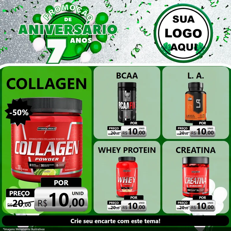Modelo de Rede Social para Feed Facebook com o tema Promoção de Aniversário - 7 Anos para Suplementos alimentares