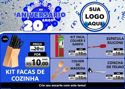 Modelo de Encarte para Encarte A4 Horizontal com o tema Promoção de Aniversário - 20 Anos para Utilidades Domésticas