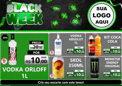 Modelo de Encarte para Encarte A4 Horizontal com o tema Black Week para Distribuidora de bebidas