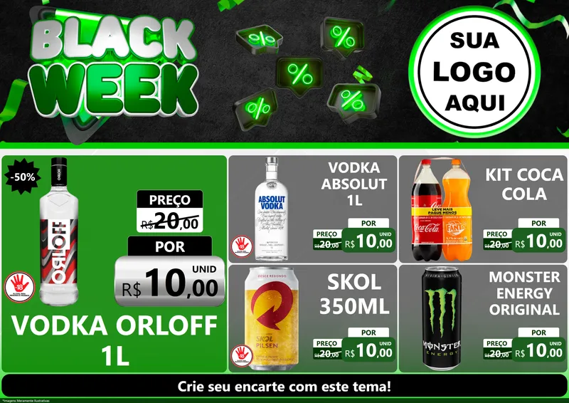 Modelo de Encarte para Encarte A4 Horizontal com o tema Black Week para Distribuidora de bebidas