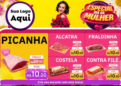 Modelo de Encarte para Encarte A4 Horizontal com o tema Especial Dia da Mulher para Açougue