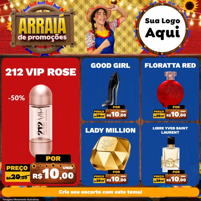 Modelo de Rede Social para Feed Facebook com o tema Arraiá de Promoções para Perfumes