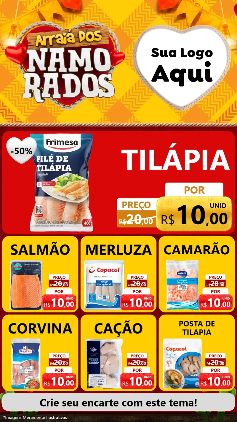Modelo de Rede Social para Stories com o tema Arraiá dos Namorados para Peixaria