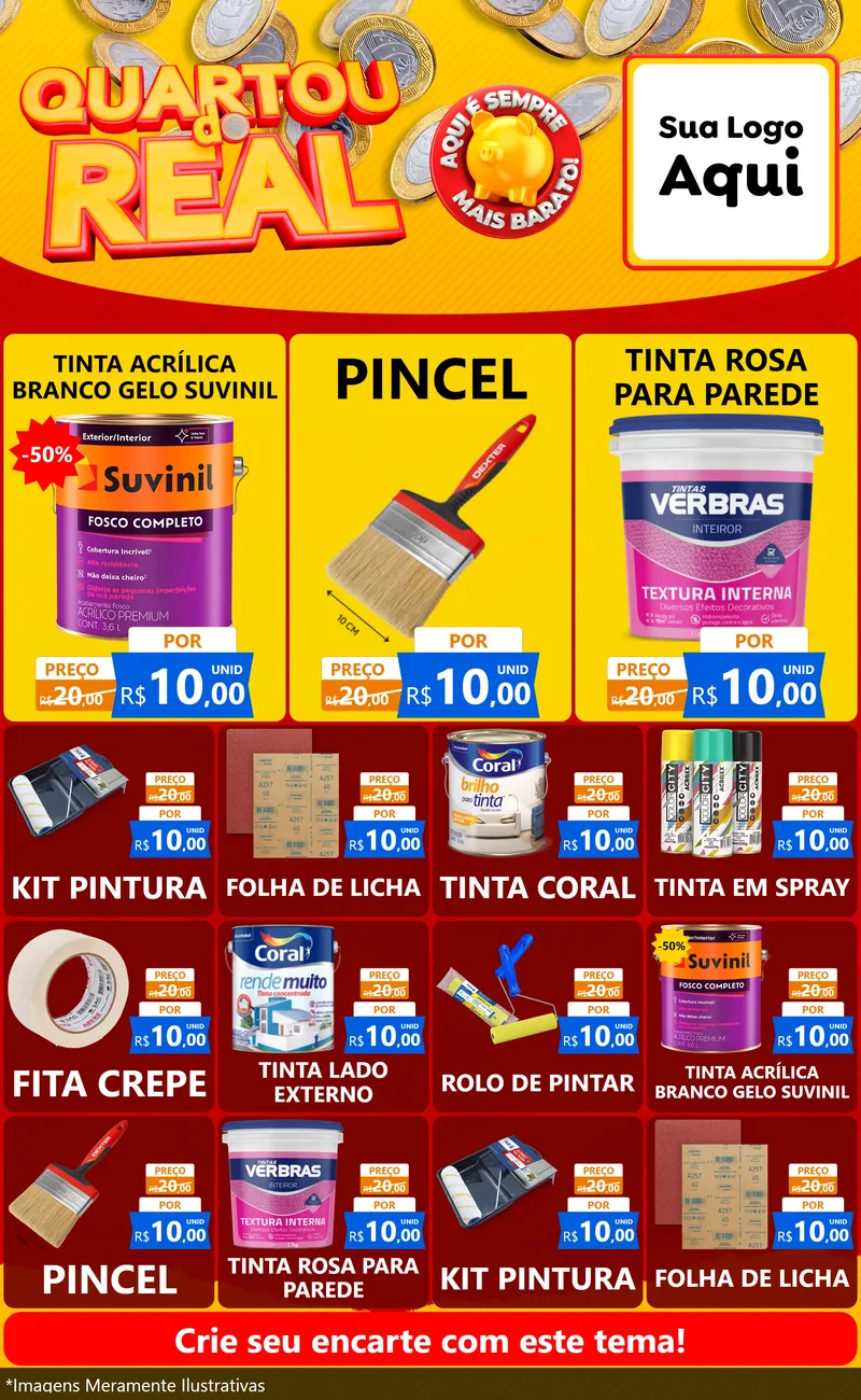 Modelo de Encarte para Encarte Grande com o tema Quartou do Real para Tintas e Ferramentas