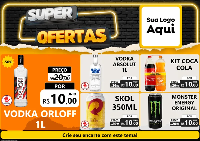 Modelo de Encarte para Encarte A4 Horizontal com o tema Super Ofertas para Distribuidora de bebidas