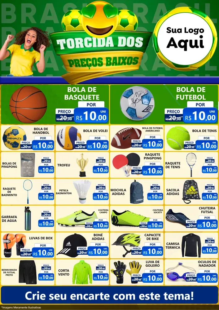 Modelo de Encarte para Encarte A4 Vertical com o tema Torcida dos Preços Baixos - Copa para Artigos Esportivos