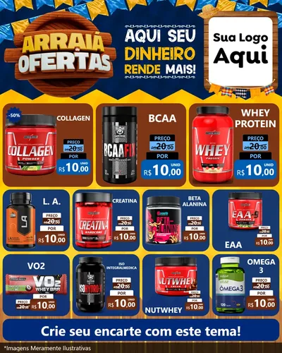 Modelo de Rede Social para Feed Instagram com o tema Arraiá de Ofertas - Junina para Suplementos alimentares