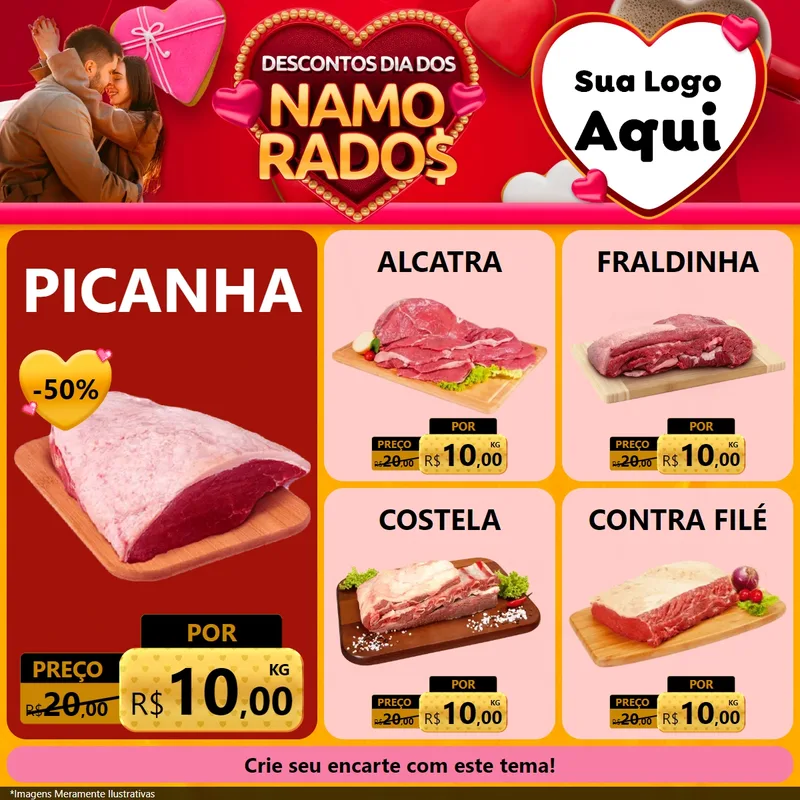 Modelo de Rede Social para Feed Facebook com o tema Descontos Dia dos Namorados para Açougue