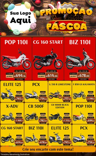 Modelo de Encarte para Encarte Grande com o tema Promoção Páscoa para Concessionaria de Motos