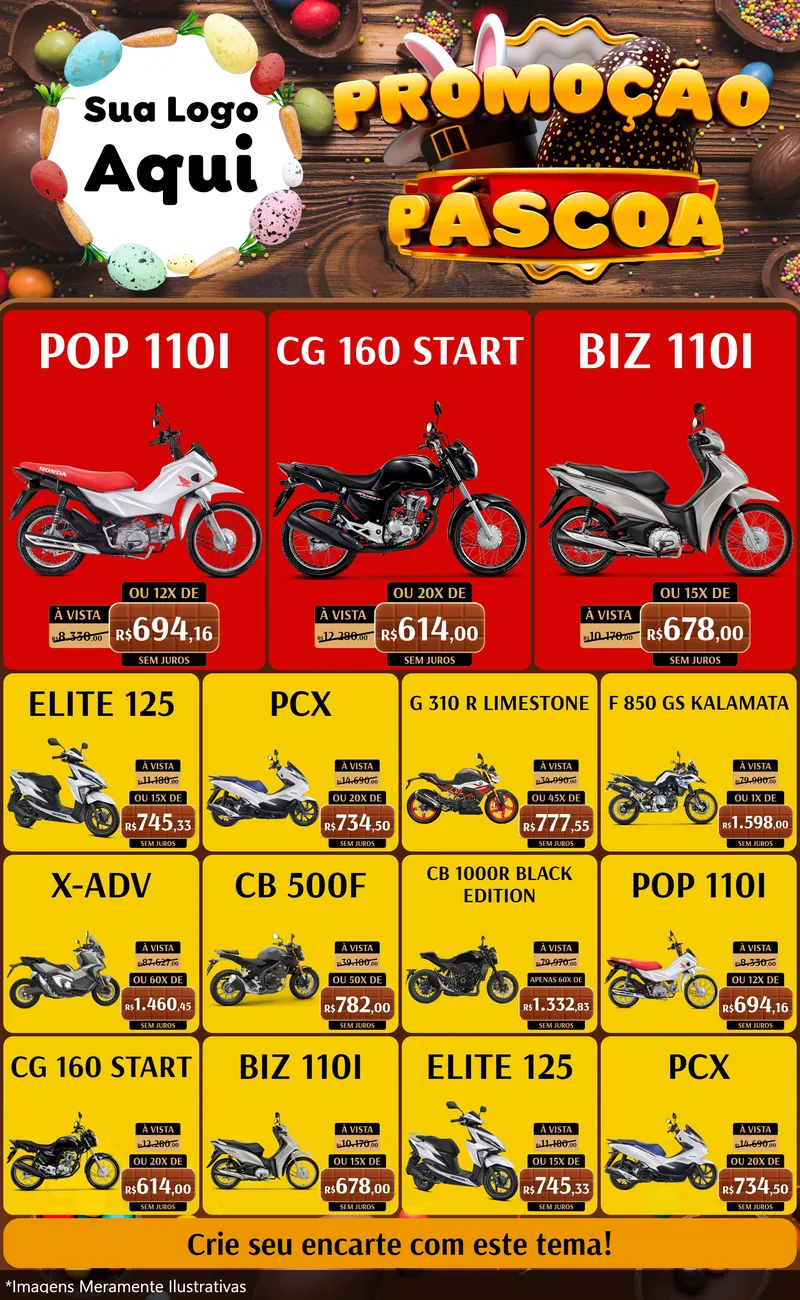 Modelo de Encarte para Encarte Grande com o tema Promoção Páscoa para Concessionaria de Motos