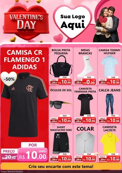 Modelo de Encarte para Encarte A4 Vertical com o tema Valentine's Day para Roupas e acessórios