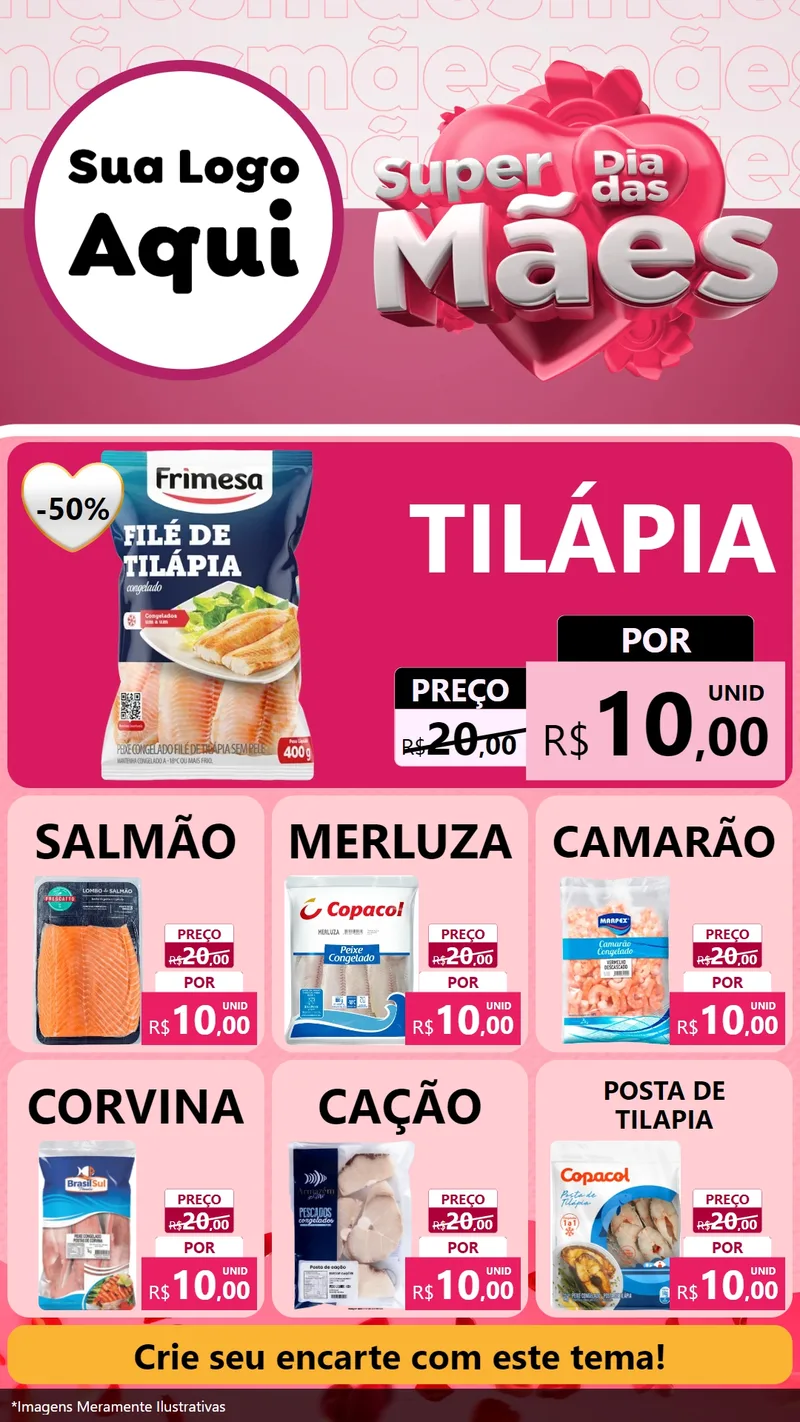 Modelo de Rede Social para Stories com o tema Super Dia Das Mães para Peixaria
